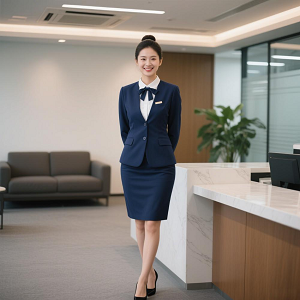 包臀裙職業裝西服套裝定制白襯衫藍色領花300.png