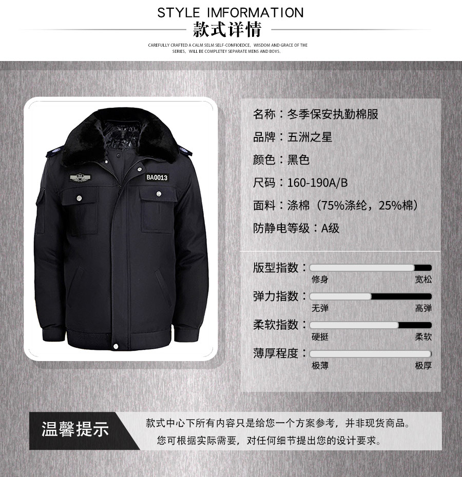冬季保安執(zhí)勤棉服—款式詳情